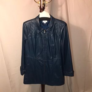Vintage inspired blue leather jacket, size xl.